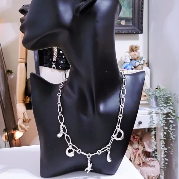 🎋SOLD🧧 RARE Tiffany & Co. Elsa Peretti Iconic 5 Charms Silver Necklace 16” - Picture 7 of 7